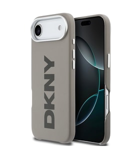 Apple iPhone 17 Air Uyumlu Kılıf DKNY Orjinal Lisanslı M-safe Şarj Özellikli PU Büyük Dikey Logolu Kapak (Bej)