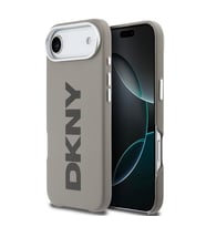 Apple iPhone 17 Air Uyumlu Kılıf DKNY Orjinal Lisanslı M-safe Şarj Özellikli PU Büyük Dikey Logolu Kapak (Bej)