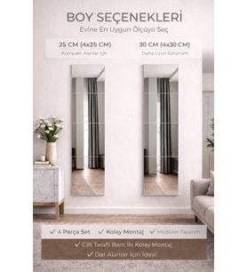 4'lü Kare Ayna Seti  25x25-30x30 cm  Bronz Füme Flotal  Modern Şık Dekoratif Duvar Aynası (Parlak Beyaz)