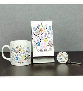 Kitap Sever Üçlü Set (Kupa + Telefon Standı + Anahtarlık)