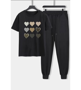 Unisex Kalp 2'li Eşofman Takımı (Siyah)