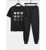 Unisex Kalp 2'li Eşofman Takımı (Siyah)