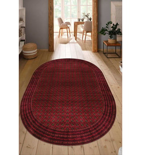 Dijital Baskılı Kaymaz Taban Yıkanabilir Oval Salon Halısı Mutfak Halısı Yolluk NDO-HT-645 (Bordo)