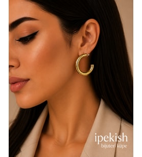 İpekish Gold Renk Kalın Halka Küpe Çivi Kapama Bijuteri Küpe