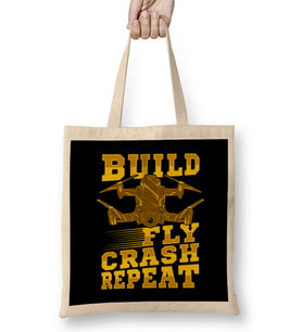 Build Fly Crash Repeat Cute Drone Pilot Flying Pun Bez Çanta Uzun Saplı