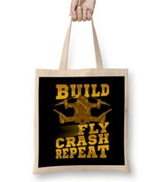Build Fly Crash Repeat Cute Drone Pilot Flying Pun Bez Çanta Uzun Saplı