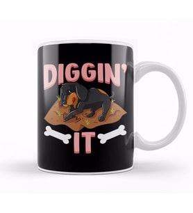 Funny Diggin' It Cute Dachshund Pun Digging Bones Kupa Bardak Porselen
