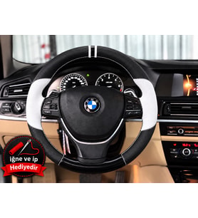 BMW X6 E71/E72 Dikme Direksiyon Kılıfı Delikli Deri Parlak Siyah Beyaz Detay Çift Yüzük ve Dikiş 2008-2014