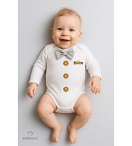 BABYDEN'S Minik Patron Papyonlu Bebek Body ,Düğme Deseni Baskılı, Erkek Bebek Uzun Kollu Çıtçıtlı Body Pamuklu (Gri)
