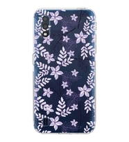 Samsung Galaxy A01  Kamera Korumalı Kapak Floral Lila Tasarımlı  Şeffaf Kılıf