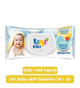 Uni Baby Aktif Sensitive Islak Mendil 9x52 468 Yaprak