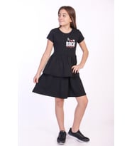 Toontoy Kız Çocuk I Love Rock Baskılı Elbise (Siyah)