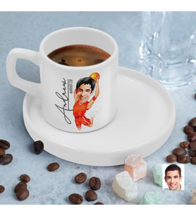 BK Gift Kişiye Özel Sunum Tabaklı Erkek Basketbol Karikatürlü Kahve Fincanı-4, Sevgiliye Hediye, Aileye Hediye, Arkadaşa Hediye