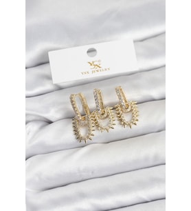 Tegan Pirinç Gold Renk Zirkon Taşlı Vintage Model YSX Trio Küpe Seti TG27BKP11560 (Çok Renkli)