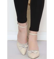 Moda Ayakkabı 01118 Ayışığı 7Cm Topuklu Kadın Ayakkabı (Krem)