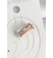Pirinç Gold Renk Zirkon Taşlı 3'Lü Sıralı Model Kadın Kıkırdak Küpe - TJ-BKP10580