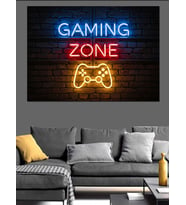 Gaming Zone Neon Işıklı Tabela Dekoratif Kanvas - Mdf Ahşap Tablo