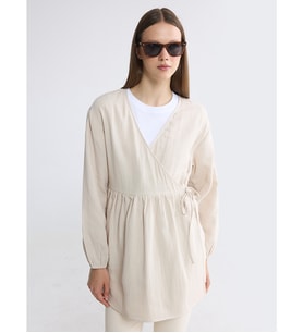 LCW Modest Gri Kruvaze Yaka Dokulu Kadın Kimono