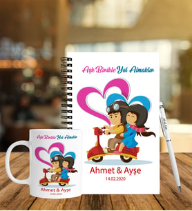 Sevgililer Gününe Özel Ahşap Defter Kalem & Kupa Hediye Seti 17