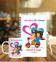 Sevgililer Gününe Özel Ahşap Defter Kalem & Kupa Hediye Seti 17