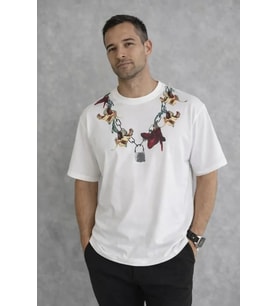 pilelistore- Erkek Baskılı T-Shirt Kısa Kol Bisiklet Yaka Regular Fit Rahat Kalıp Günlük Tişört - Be (Beyaz)