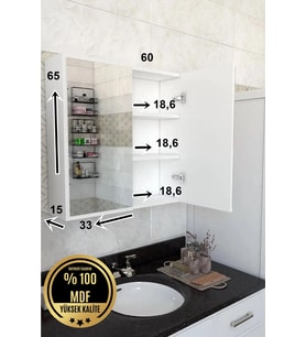 Mdf 2 Kapaklı Aynalı Banyo Dolabı Çok Amaçlı Banyo Dolabı Mdf