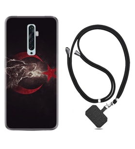 Oppo Reno 2Z 4 Lite 4 Pro 5 6 7 A31 Kılıf Boyun Askılı Silikon Kurt ve Ay Yıldız 1403