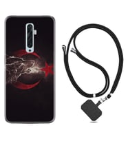 Oppo Reno 2Z 4 Lite 4 Pro 5 6 7 A31 Kılıf Boyun Askılı Silikon Kurt ve Ay Yıldız 1403