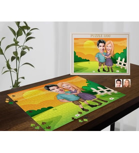 BK Gift Kişiye Özel Sevgililer Karikatürlü 1000 Parça Profesyonel Puzzle-25