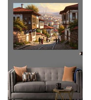 Nostaljik Şehir Sokağı Yaşam Manzarası Dekoratif Kanvas - Mdf Ahşap Tablo
