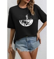 Unisex Uzay Temalı Baskılı T-shirt (Siyah)