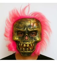 pilelistore Wild Skull - Bakır Kafatası Pembe Saçlı İskelet Maske