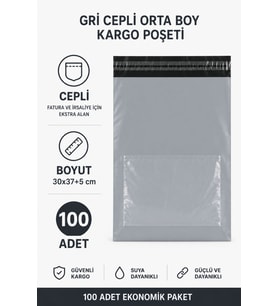 Northcity Gri Cepli Kargo Poşeti 30x37+5 Cm – 100 Adet Suya Dayanıklı Dayanıklı Ambalaj