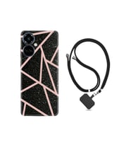 Camon 19 Pro Kılıf Ipli Boyun Askılı Desenli Silikon Pembe Şeritli Mermer 1312