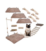 Barış Dizayn 12 Parça Doğal Ahşap Peluş Kedi Oyun Merdiveni Seti Köprü Platform Oyun Duvarı (SET3) (Kahverengi)