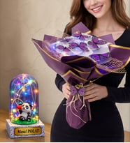 Size Özel Renkli Led Işıklı Fanus ve Renkli Led Işıklı Kelebek Buketi (Model 6)