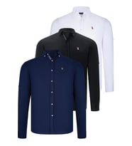 ÜÇLÜ SET G674 DEWBERRY ERKEK GÖMLEK-SİYAH-BEYAZ-LACİVERT (Karışık)