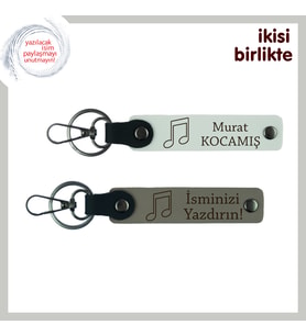 Sahnedeki Yıldızlara Minnetle Hazırlanan Hatıra, Nota Figürlü Anahtarlık Seti, Beyaz-Kül Gri