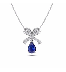 Pırlantalı Fiyonk Safir Kolye (Altın-Beyaz)