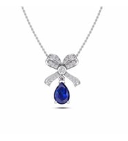 Pırlantalı Fiyonk Safir Kolye (Altın-Beyaz)