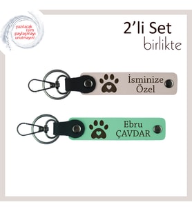 Sadakat ve Sevgiyle Hazırlanan Hediyelik, Kalpli Pati Temalı Deri Anahtarlık Takım, Pudra-Açık Yeşil