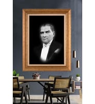 Altın Varaklı Çerçeveli Paspartulu Atatürk Tablo TR1566 (Gold)