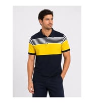 Erkek Pike Kumaş Çizgili Polo Yaka Tişört Kısa Kol Yazlık T-Shirt - Lacivert