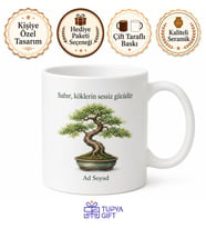 Bonsai Temalı Baskılı Kupa Bardak Hediye Özel Tasarım Porselen Mug