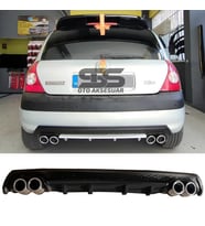 Renault Clio 2 HB Difüzör Arka Tampon Eki 4 Egzoz Çıkışlı Siyah Lüx Tip