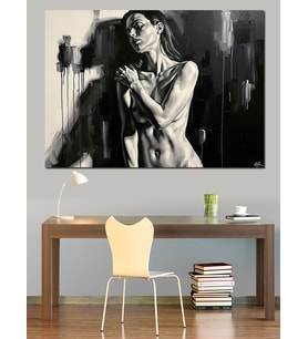 Karakalem Kadın Vücudu Silüeti Dekoratif Kanvas - Mdf Ahşap Tablo