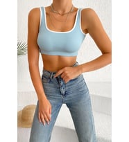 Kadın U Yaka Bebe Mavi Crop (Bebek Mavisi)