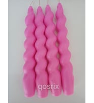 qosrix 4'lü Açık Pembe Renk Italyan Burgulu Şamdan Soya Mumu Doğal Kokulu Uzun Çubuk Konik Burgu Mum Spiral