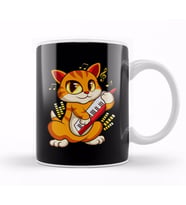 Cute Musician Cat Kitty Playing Guitar Kupa Bardak Porselen