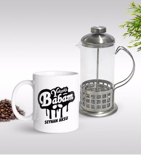 BK Gift Kişiye Özel Yakışıklı Babam Tasarımlı Kupa & French Press Seti-2 (Model 1)
